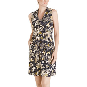 Chico's Stretch Knit Sleeveless Tropical Floral Dress, Black/Tan, XXL (4)